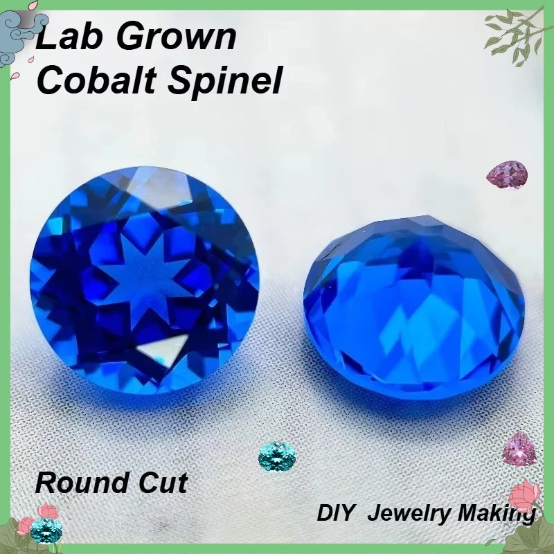 Hochwertiger im Labor gezüchteter Cobalt-Spinell-Edelstein im Rundschliff für DIY-Ringe, Halsketten und Ohrringe, Hauptmaterialien wählbar, Zertifikat inklusive – Detail 1