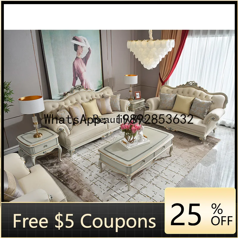 LYY   Leather sofa luxury European living room first layer leather three-person sofa