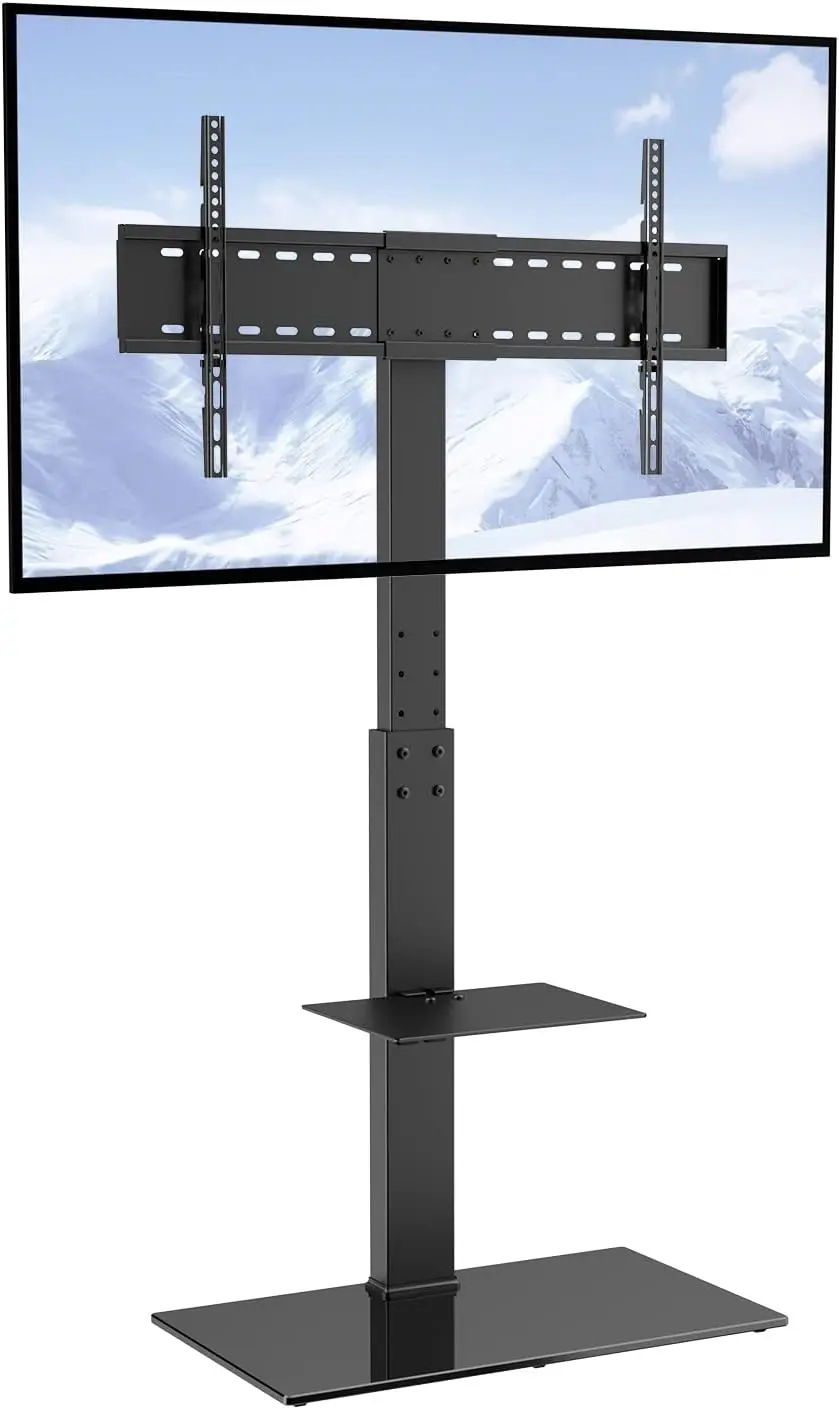 

Swivel TV Stand Mount, Adjustable Floor Stand for 32-85 Inch TVs, Holds Up to 110lbs, Height Adjustable with Tempered Glass Base