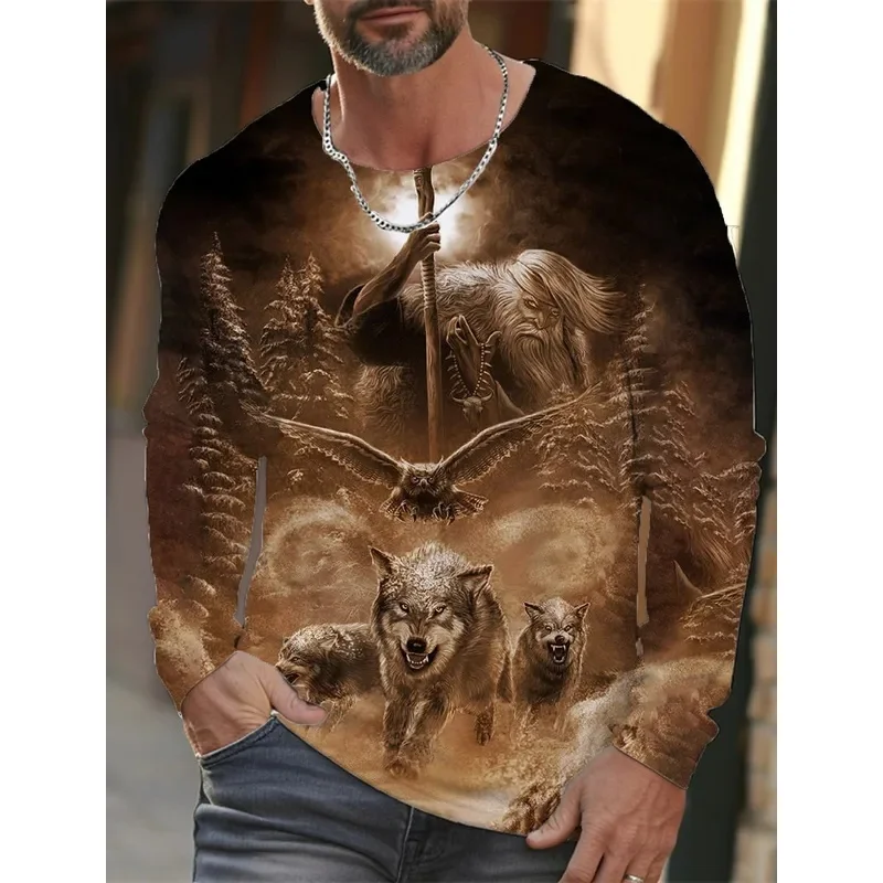 Men's Round Neck Long Sleeves T-shirt animal Lion wolf and scorpion Pattern Printing 3D Printing Outdoor Daily Design funds