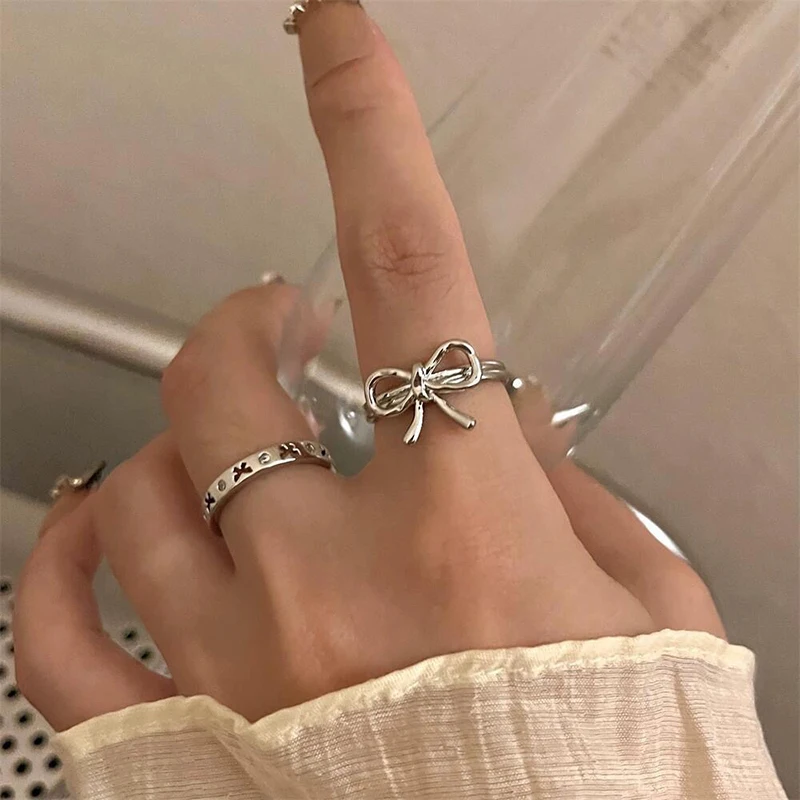 Simple Bow Adjustable Finger Rings Personality Fashion Retro Bowknot Rings Women Jewelry