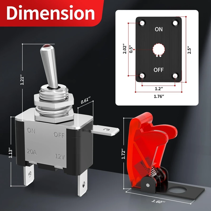 LED Iluminado Interruptor com Painel de Montagem, Ligar e Desligar SPST, 3 Pinos, 12V, DC, 20A