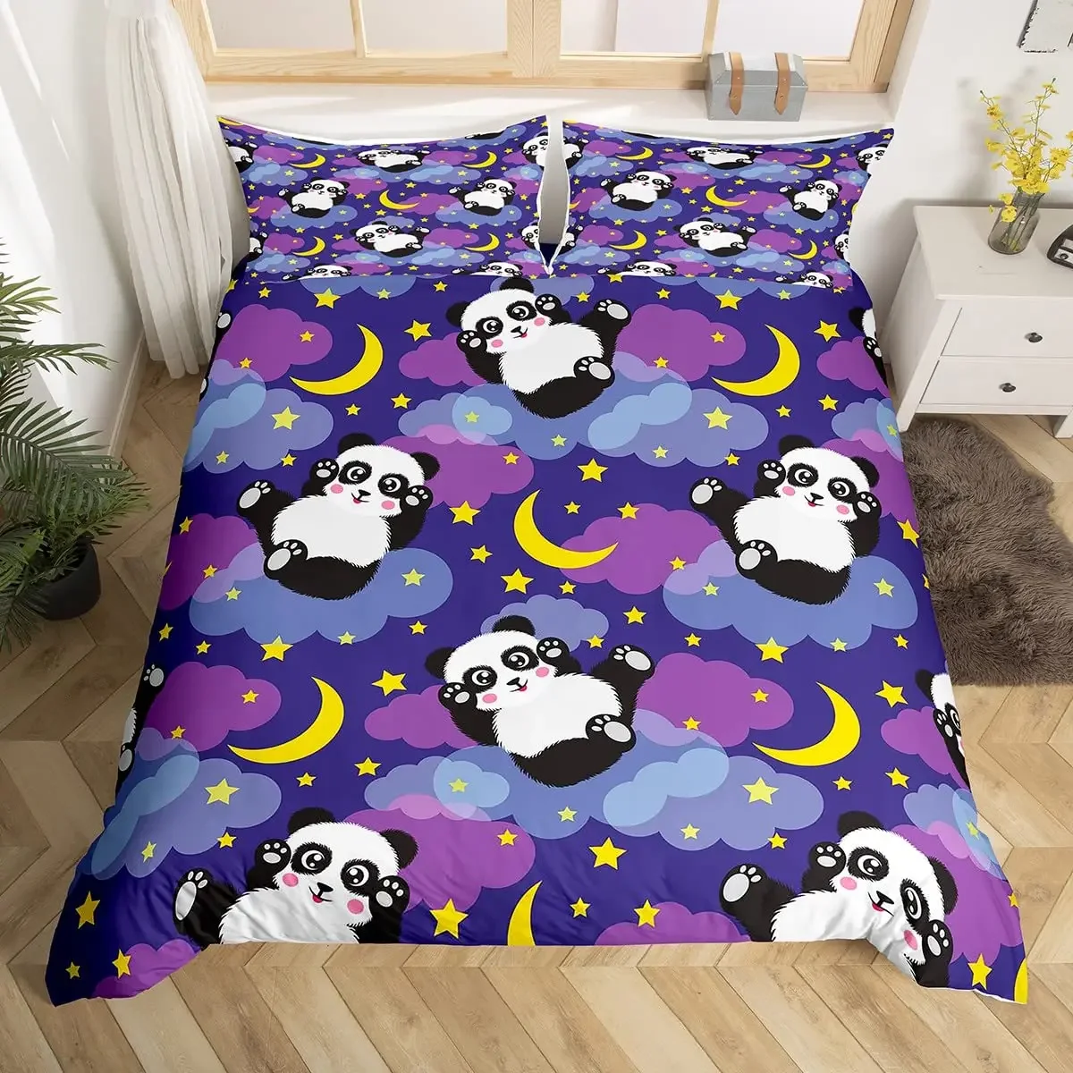 Cute Unicorn Panda Duvet Cover Cartoon Animal Bedding Set Microfiber Star Rainbow Comforter Cover 2/3pcs Twin King for Girl Boys