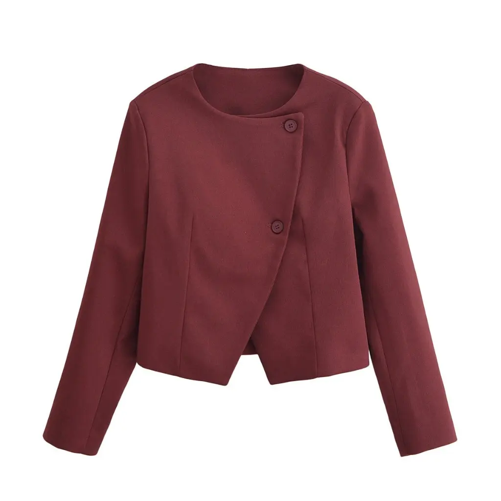 

Women's Fashion Crewneck Jacket Autumn Short Long Sleeve Coat Cross Border E5240347