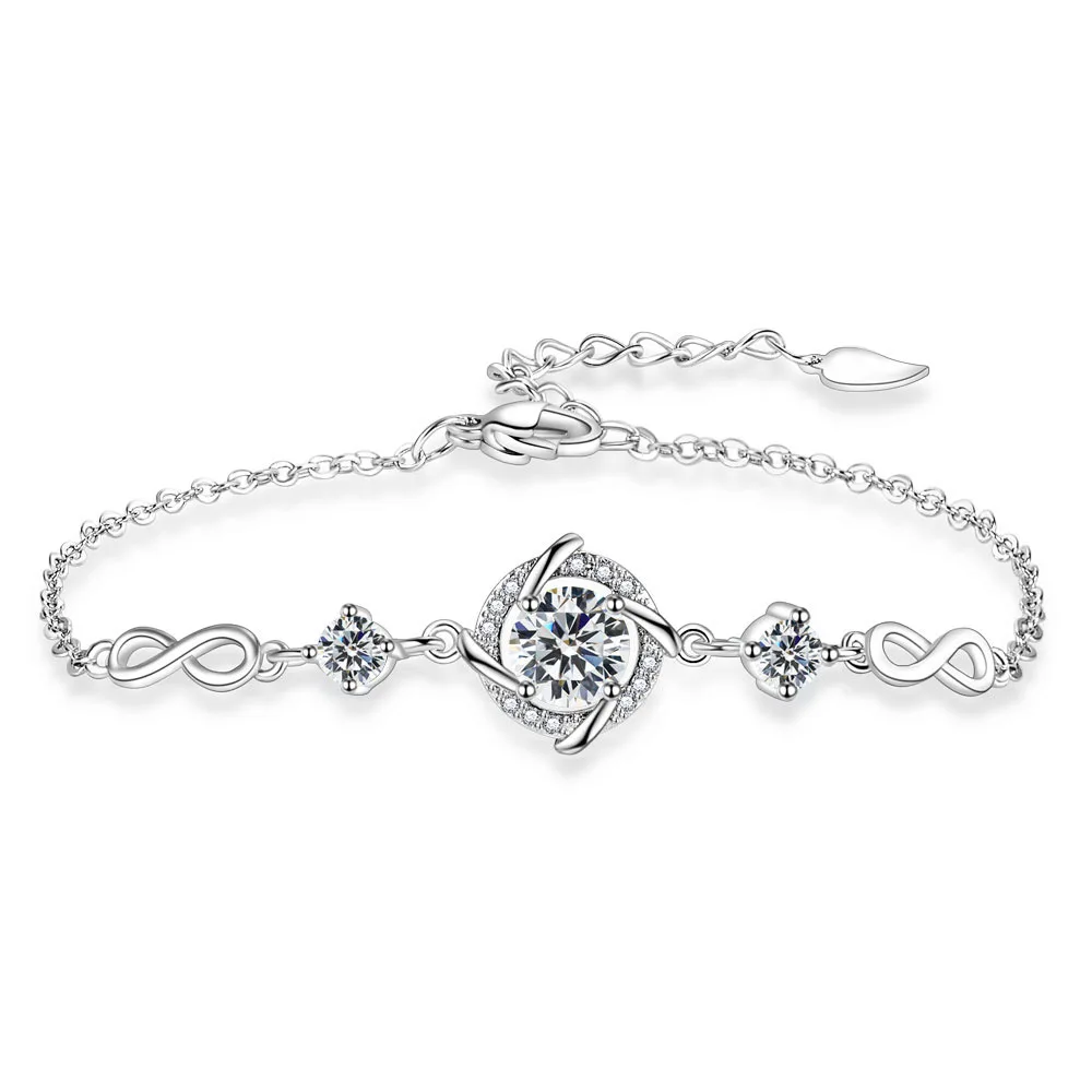 Luxury 925 Sterling Silver/Blue Exquisite Windmill Zircon Bracelet for Women's Fashion Wedding Accessories