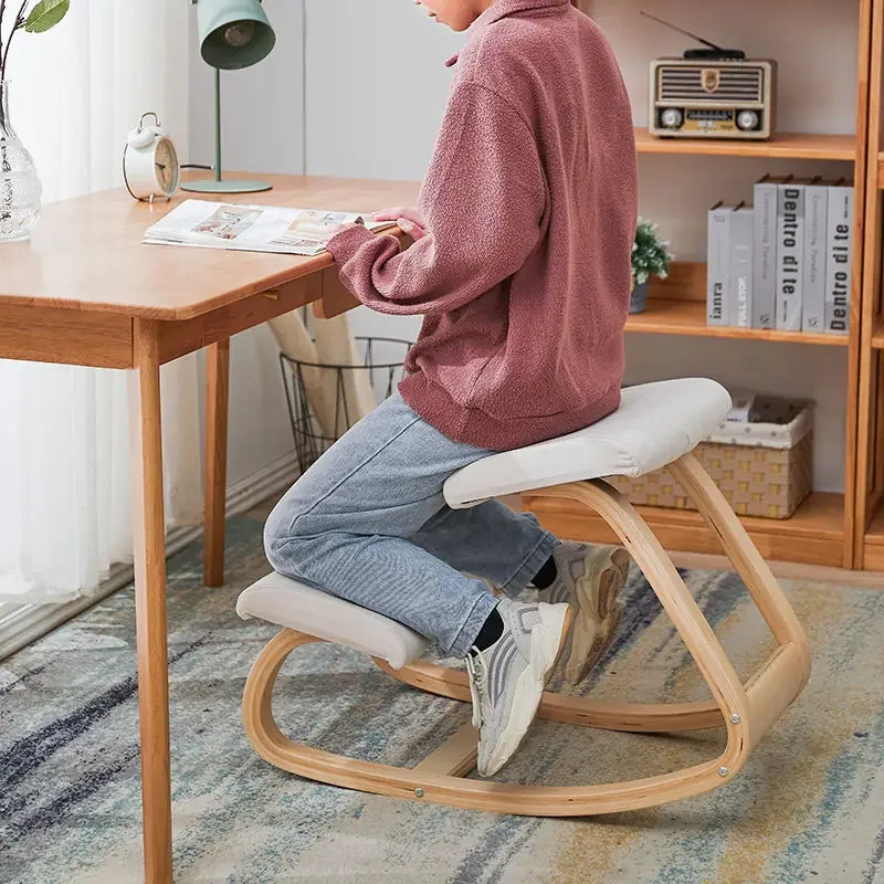 

Computer Chair Ergonomic Kneeling Chair Stool W/ Thick Cushion Home Office Chair Improving Body Posture Rocking Wood Knee