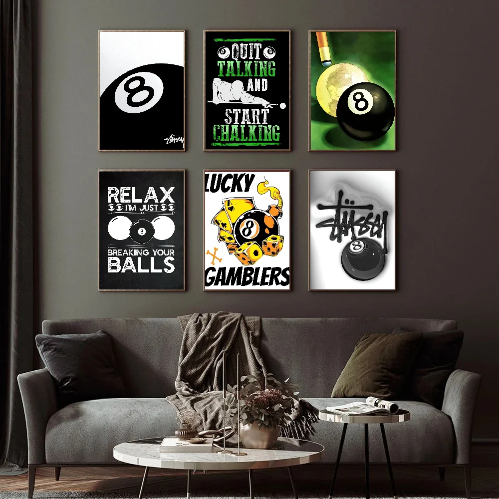 1PCBlack and White NO.8 Ball Poster Paper Print Home Living Room Bedroom Entrance Bar Restaurant Cafe Art Painting Decoration