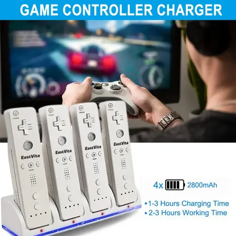 4 Ports Charging Stand Dock Station for Wii Game Console without Battery Game Controller Charger with LED Indicator for Wii