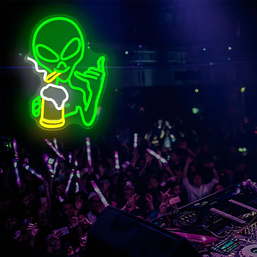 외계인 Led 네온 사인, 손에 맥주 아이콘, 바 벽 장식, USB 전원 공급 장치, 바 파티, 클럽, 맨 케이브 벽 램프에 사용됩니다.