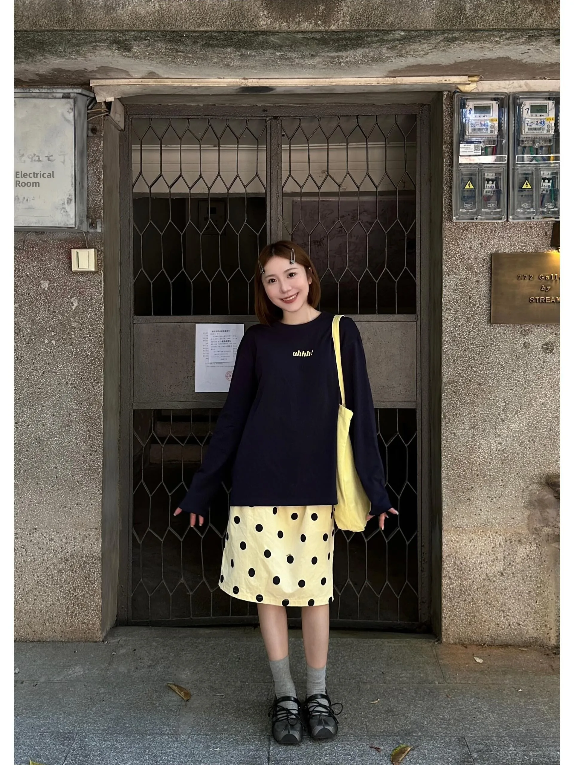 High Waist A-Line  Skirt Women's Spring Autumn Checkered Print Drawstring High Quality Light Yellow Retro Style City Commute