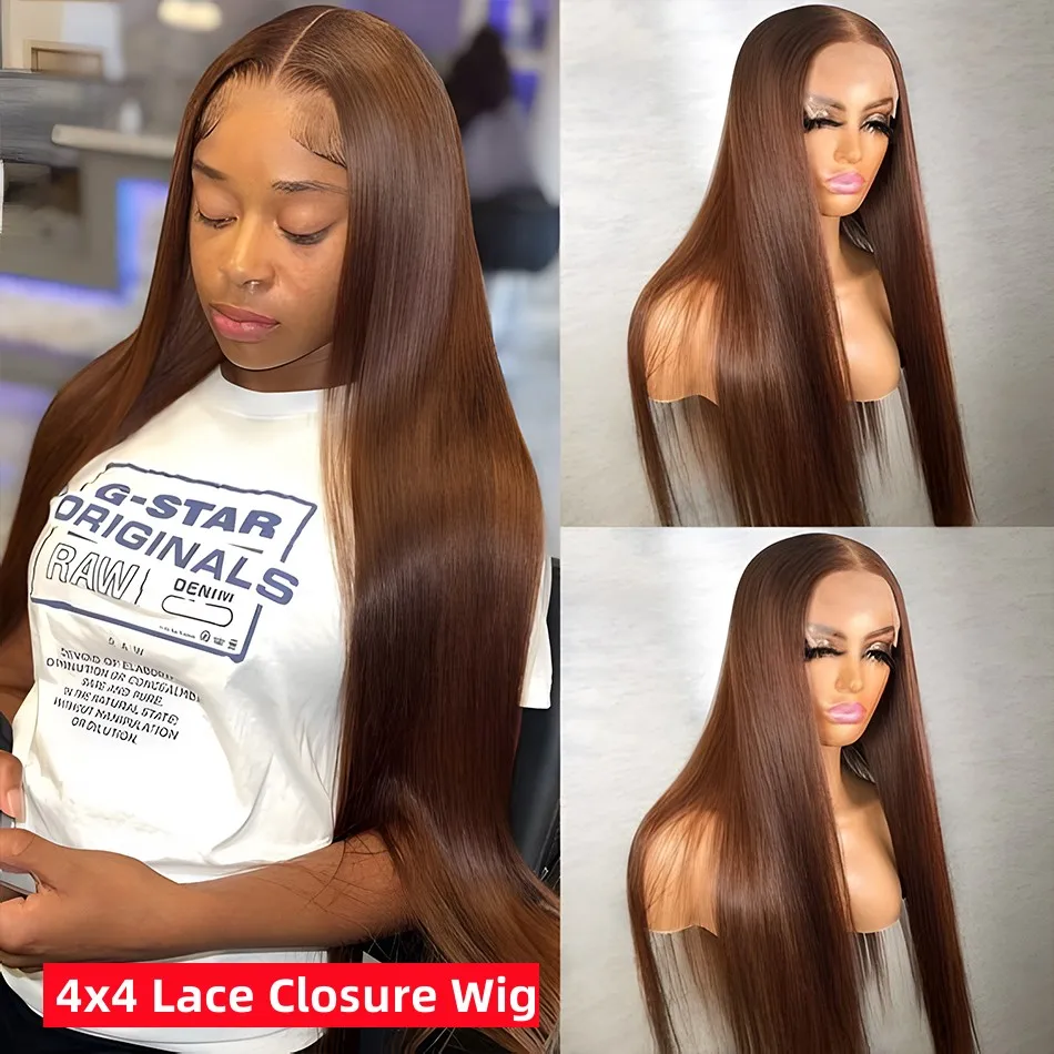 Chocolate Brown Lace Front Wig Human Hair PrePlucked Bone Straight 13x6 Hd Lace Frontal Wigs Brazilian Glueless 4# Brown Colored