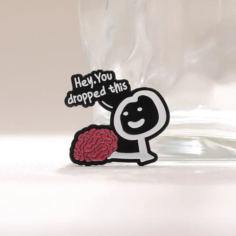 Funny Man Enamel Pin The little man holds his brain and says 