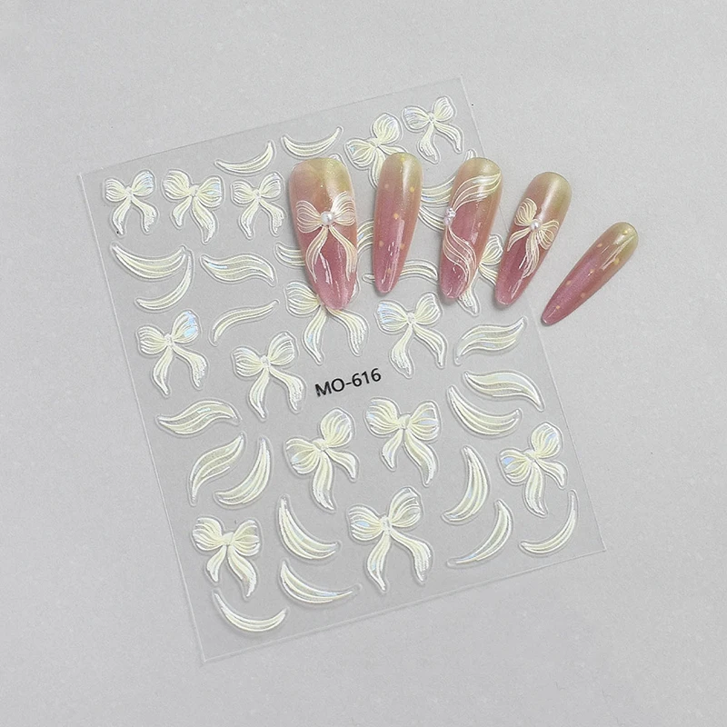 1 ورقة شريط أبيض القوس مسمار الفن ملصقات ذاتية اللصق إنهاء القوس الشريط مسمار الشارات DIY بها بنفسك مانيكير موضة ديكور