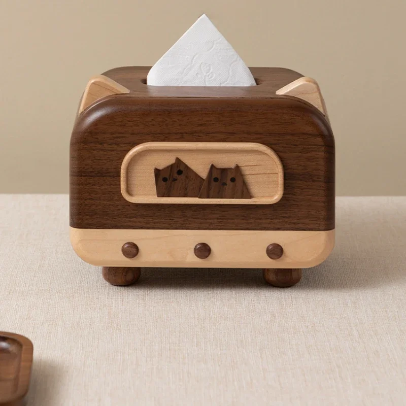 

Creative Kitten Solid Wood Tissue Box Cute Home Living Room Napkin Rack Milk Oil Style High Beauty Wood Tissue Box Rack