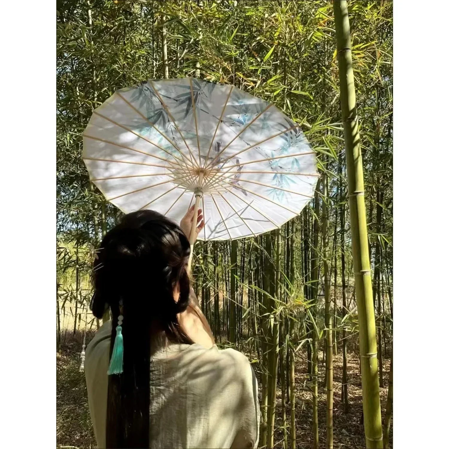 Guarda-chuva decorativo de papel a óleo hanfu para mulheres, estilo antigo, guarda-sol para meninas, à prova de vento, uv, adereços de tiro solar para uma pista, show grande