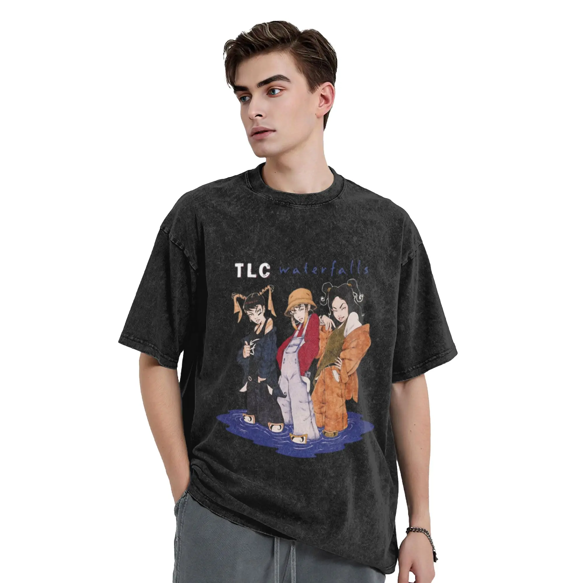 TLC Waterfalls Girl Music Group Unique Trendy A Washed T Shirt Men's Women's Oversized Cotton Tees Tops
