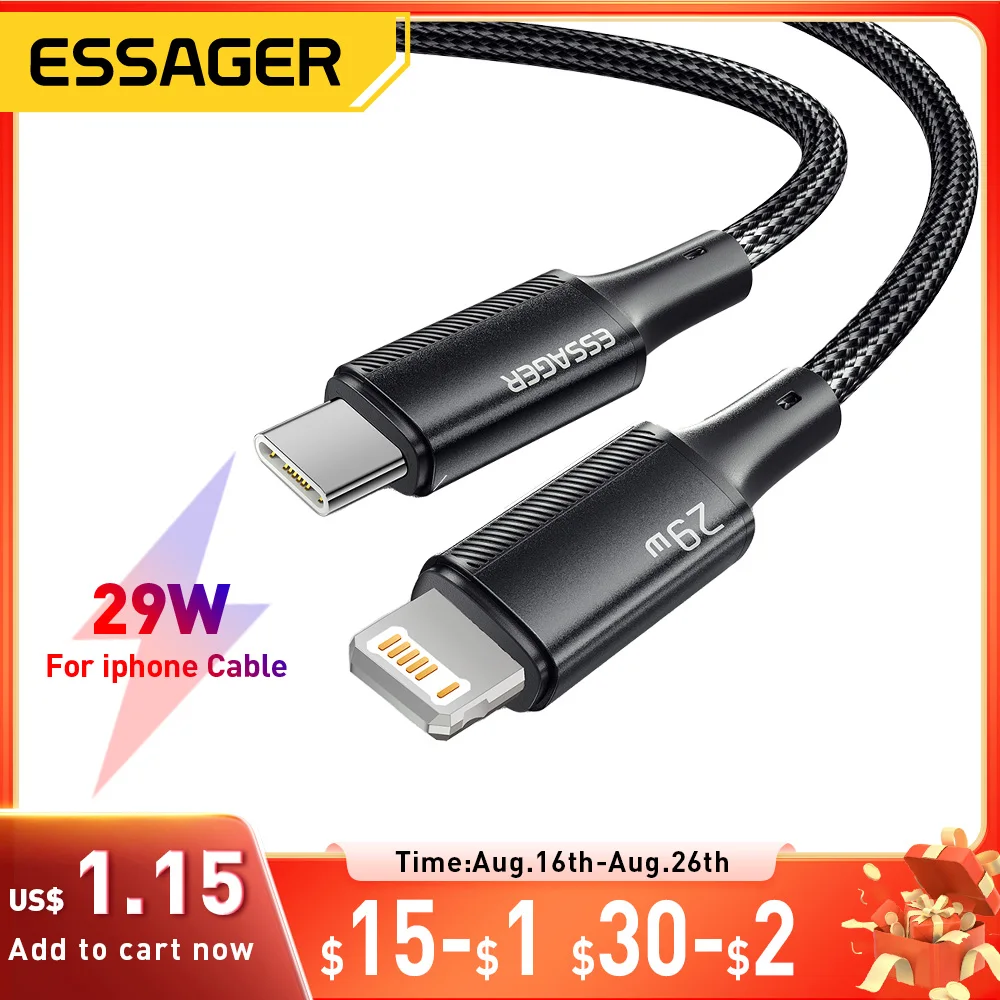 Essager USB-C-Kabel für iPhone 14 13 12 11 Pro Max Xs Plus 29W Schnellladekabel Typ C zu Lightning Datenkabel für iPad MacBook