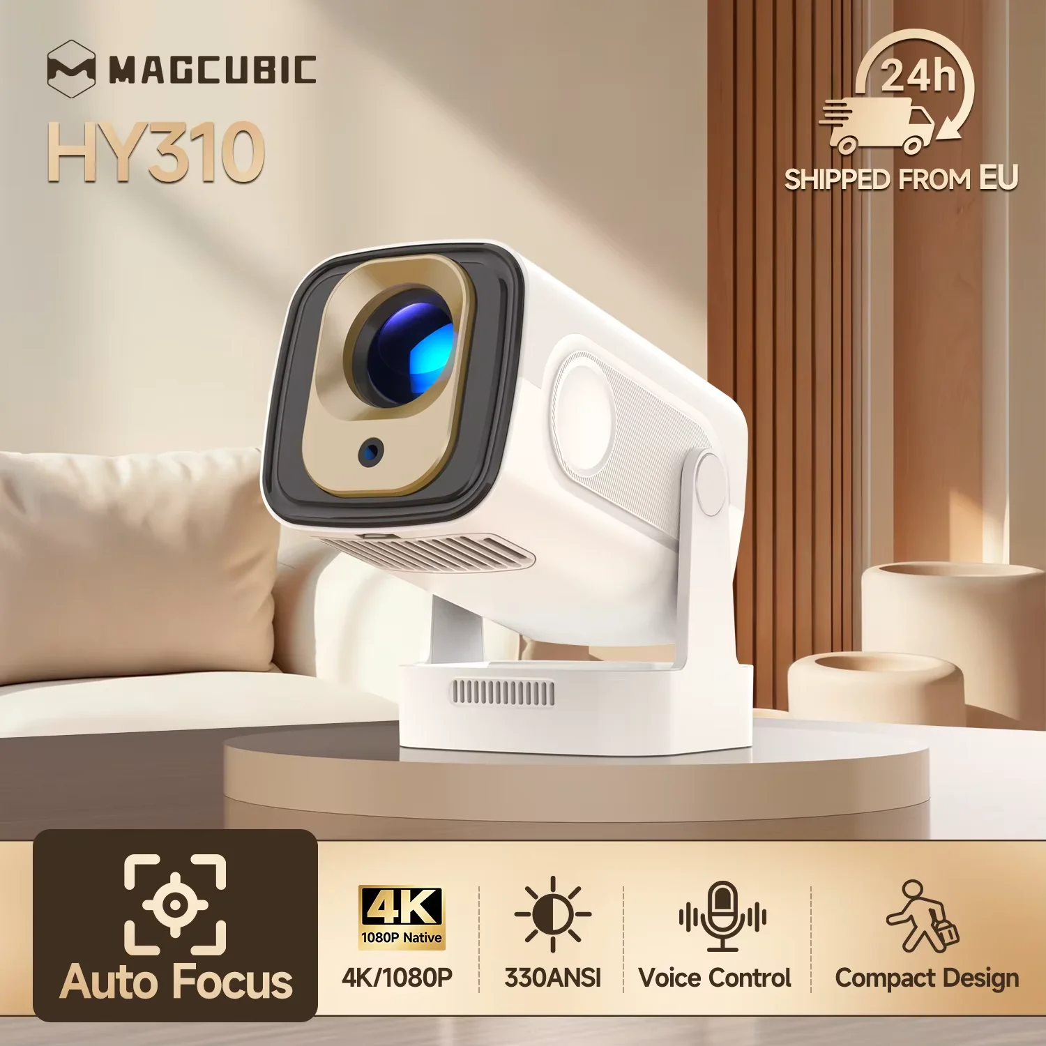 Mini Proyector Magcubic HY310 con Enfoque Automático 4K HD, 330ANSI, 1080P, Android 11, Cine Portátil, Altavoz de 5W, Control por Voz con Air Mouse, HY300