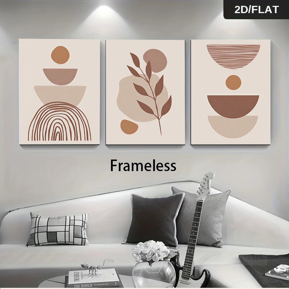 3PCS Frameless,1 set of modern abstract triptych Morandi color art paintings, bedroom foyer frameless decorative paintings, 2D p