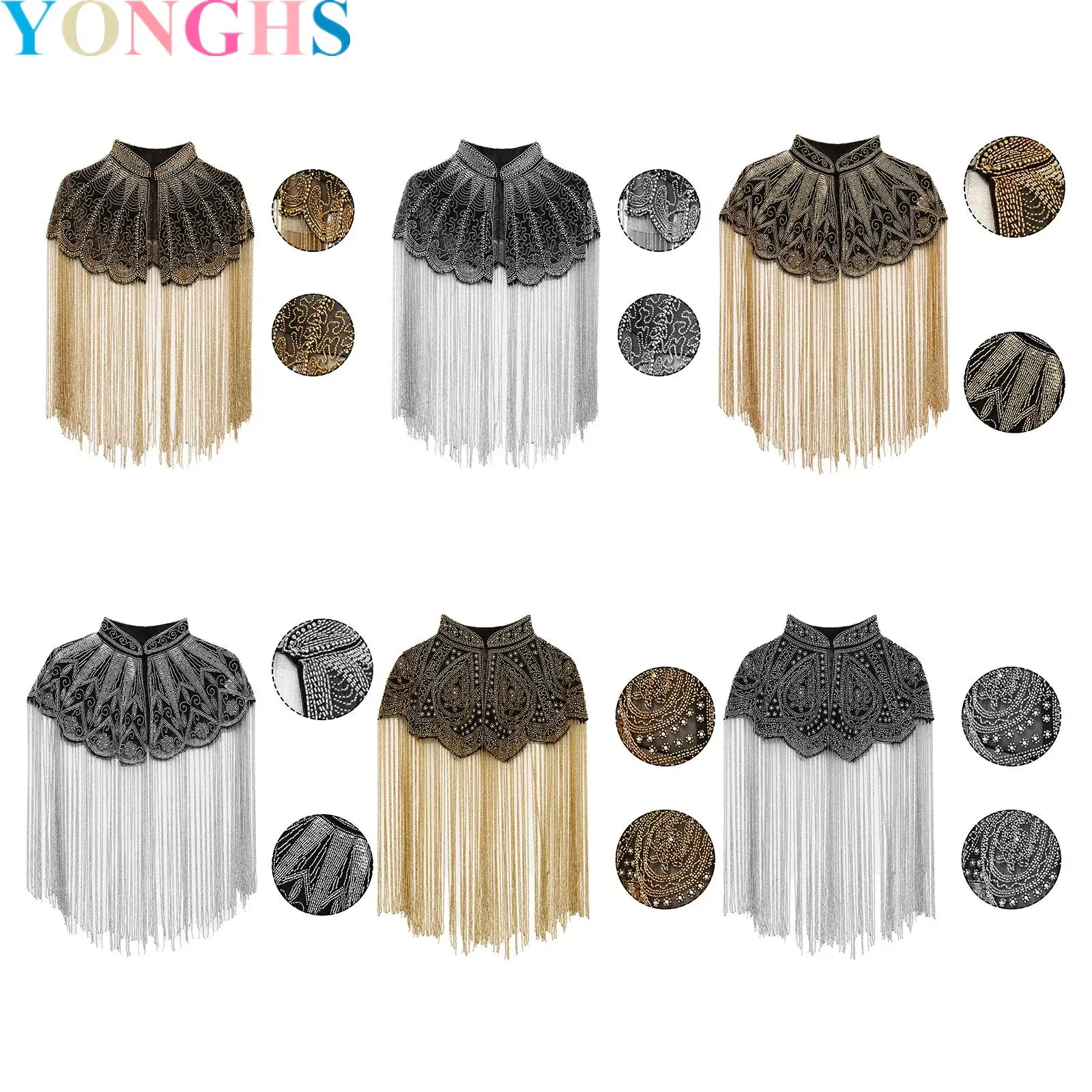 1Pcs Women Long Fringed Shawl Sequin Beaded Tassel Evening Cape Flapper Wrap for Wedding Reception Special Events