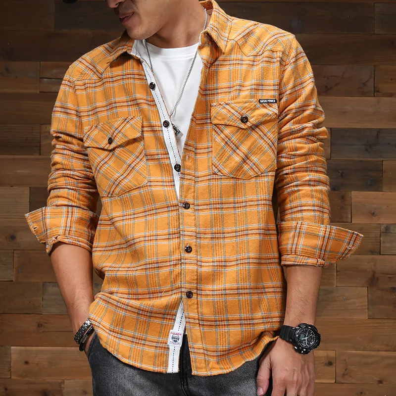 Plaid Shirt Men \'s Long Sleeve Korean Style Loose Coat Spring and Autumn Plaid Top