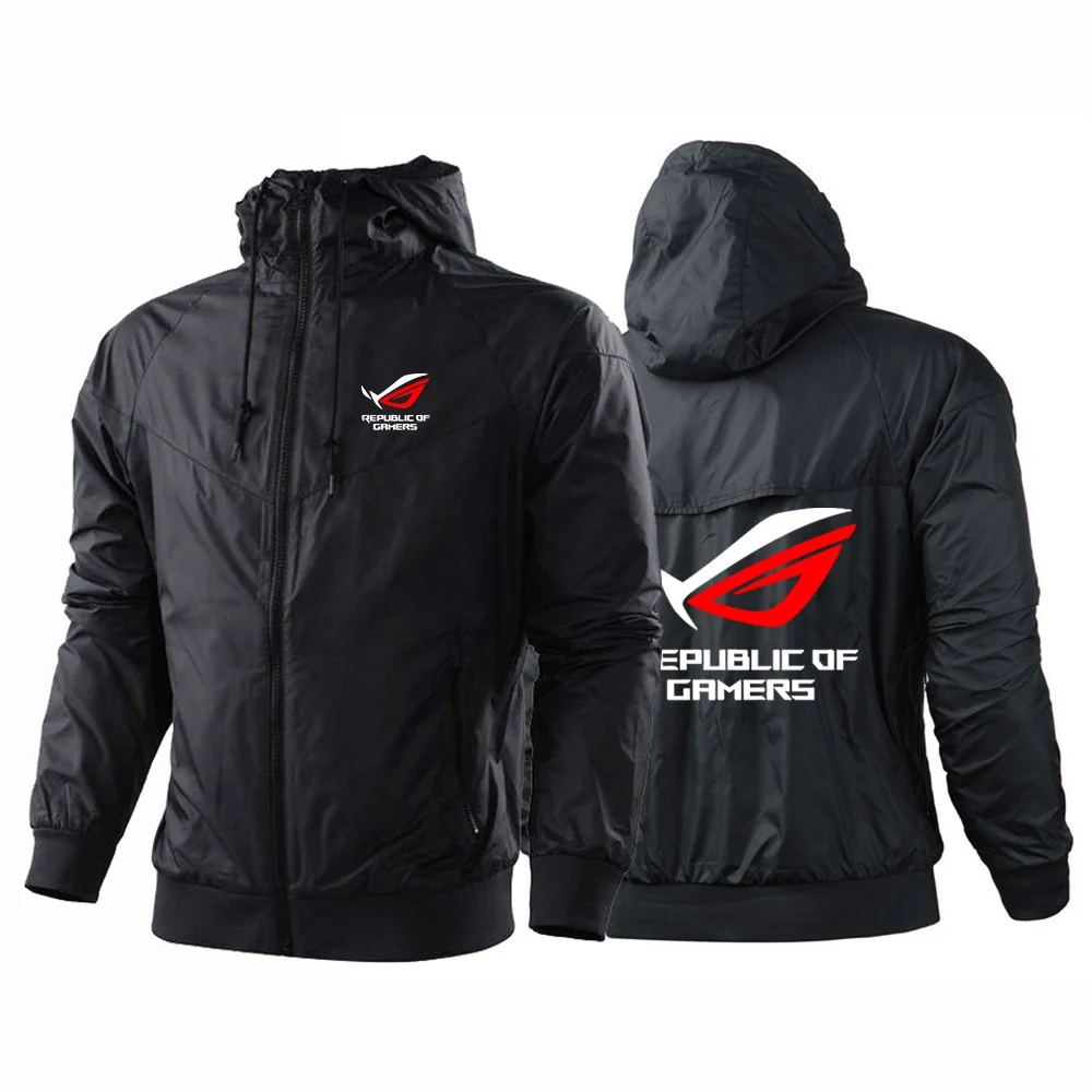 2024 Men ROG Republic Of Gamers Autumn Patchwork Five-Color Windbreaker Windproof Casual Hooded Trendy Fashion Printing Coat