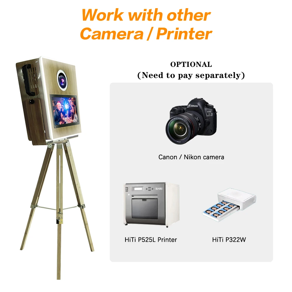 ขายร้อน Dslr ipad Selfie Photo Booth Shell ไม้ Photobooth Photo Booth Kiosk ดิจิตอล Vintage Photo Booth พร้อมเครื่องพิมพ์