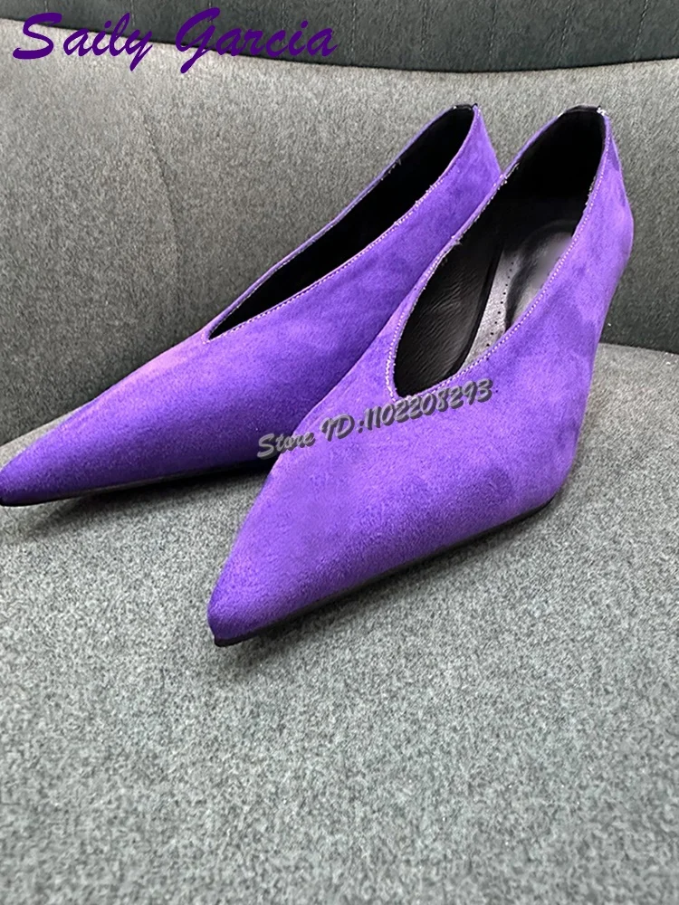 

Frosted Purple Wedge Heel Pumps Pointed Toe Shallow Slip-on High Heels 2026 Summer New Women's Elegant Fashion Daily Shoes