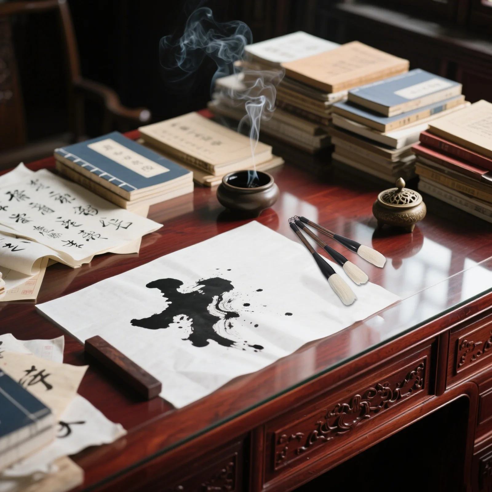 

3Pcs Chinese Calligraphy Brushes Professional Sumi Ink Brush Set with Ergonomic Handle Ideal for Traditional Painting