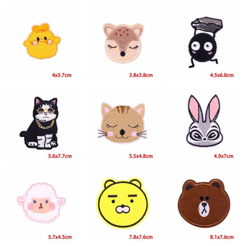 10PCS/Lots Animals/Bear Patch Cartoon Appliques Embroidered Patches For Clothing Stickers Cute Badges Fusible Patches On Clothes
