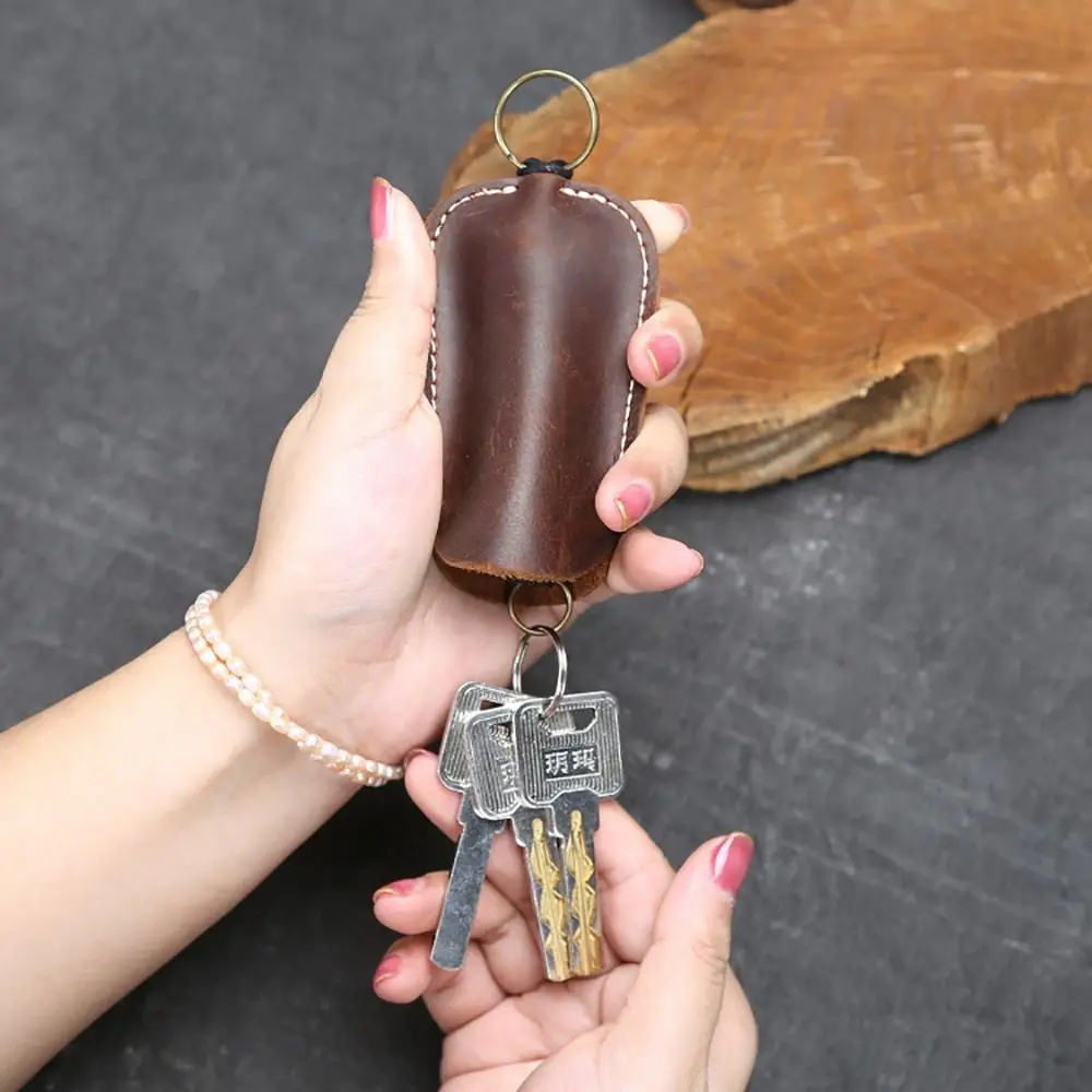 Portable Key Sleeve Retro Crazy Horse Leather Key Case Car Keychain Holder
