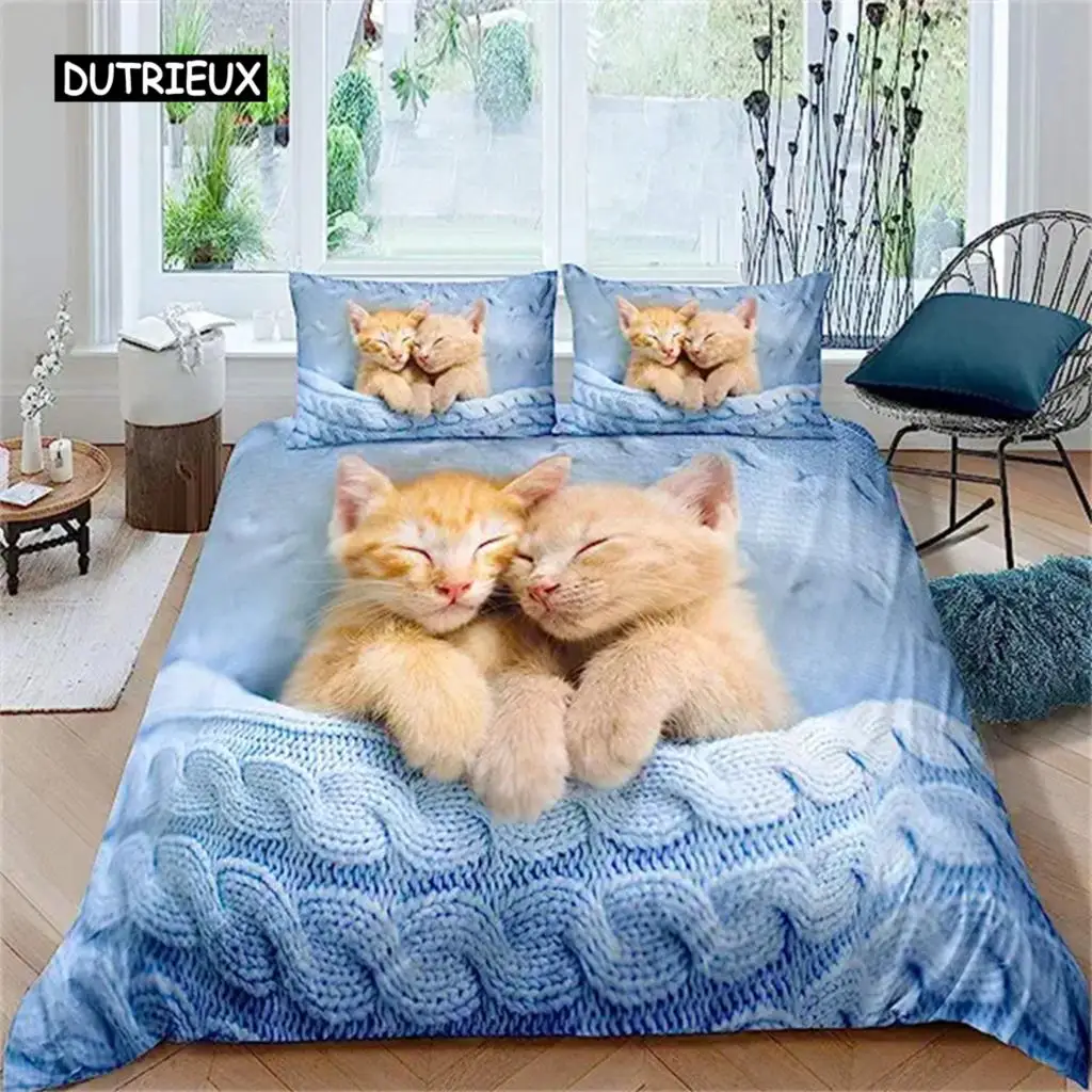 

Cat Duvet Cover Pet Cat Cute Kitten Comforter Cover for Kids Boys Girls Teens 3D Animal Theme Bedspread Cover Cat Lover's Gifts