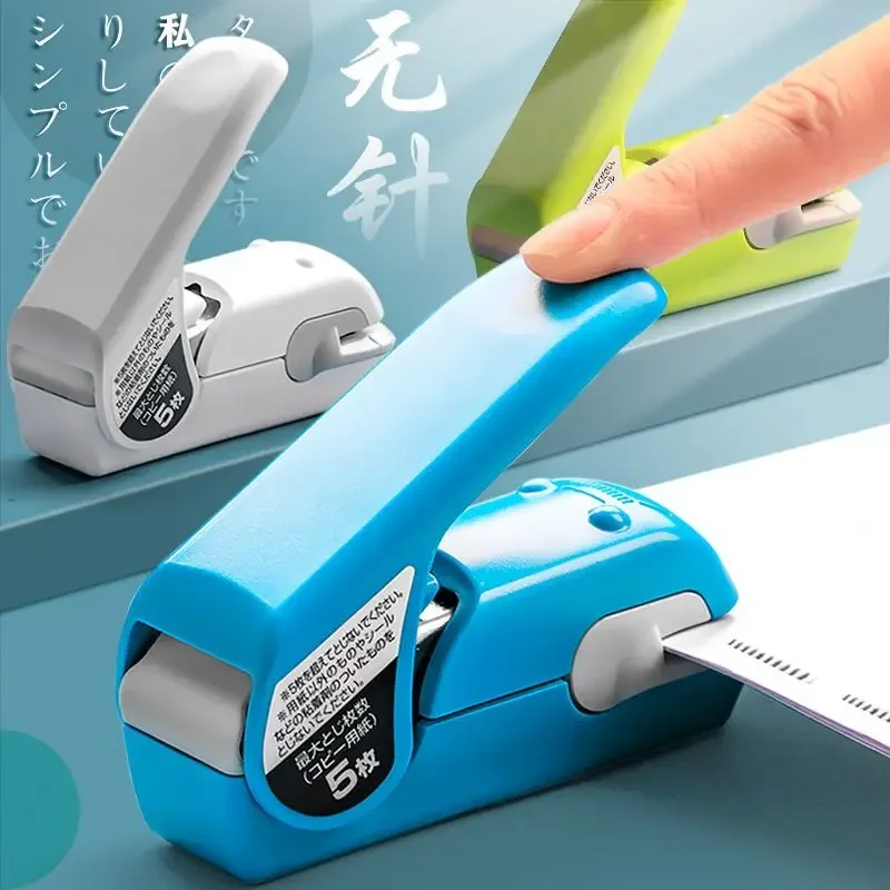 Needleless Stapler Embossed Style Hand Hold Student Safe Office Effortless Portable Mini