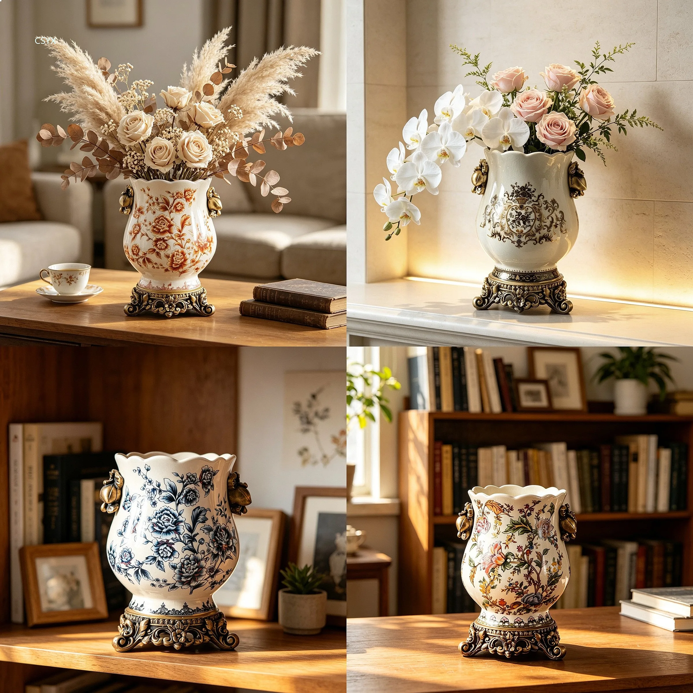 Elegant Ceramic Vase European Vintage Luxury Living Room New Chinese Blue White Flower Pot Home Decor