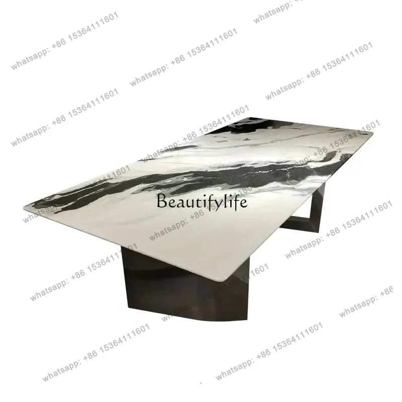 Factory Direct Panda white natural marble dining table Italian minimalist high-end rectangular luxury stone dining table