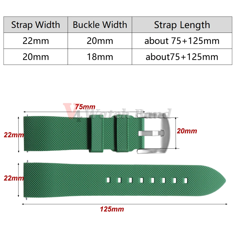 Classic Tropical  FKM Rubber Watch Strap for Seiko 20mm 22mm Watchband for Oris Wristbelt for Fossil Replaement Bracelet Belt - view 6