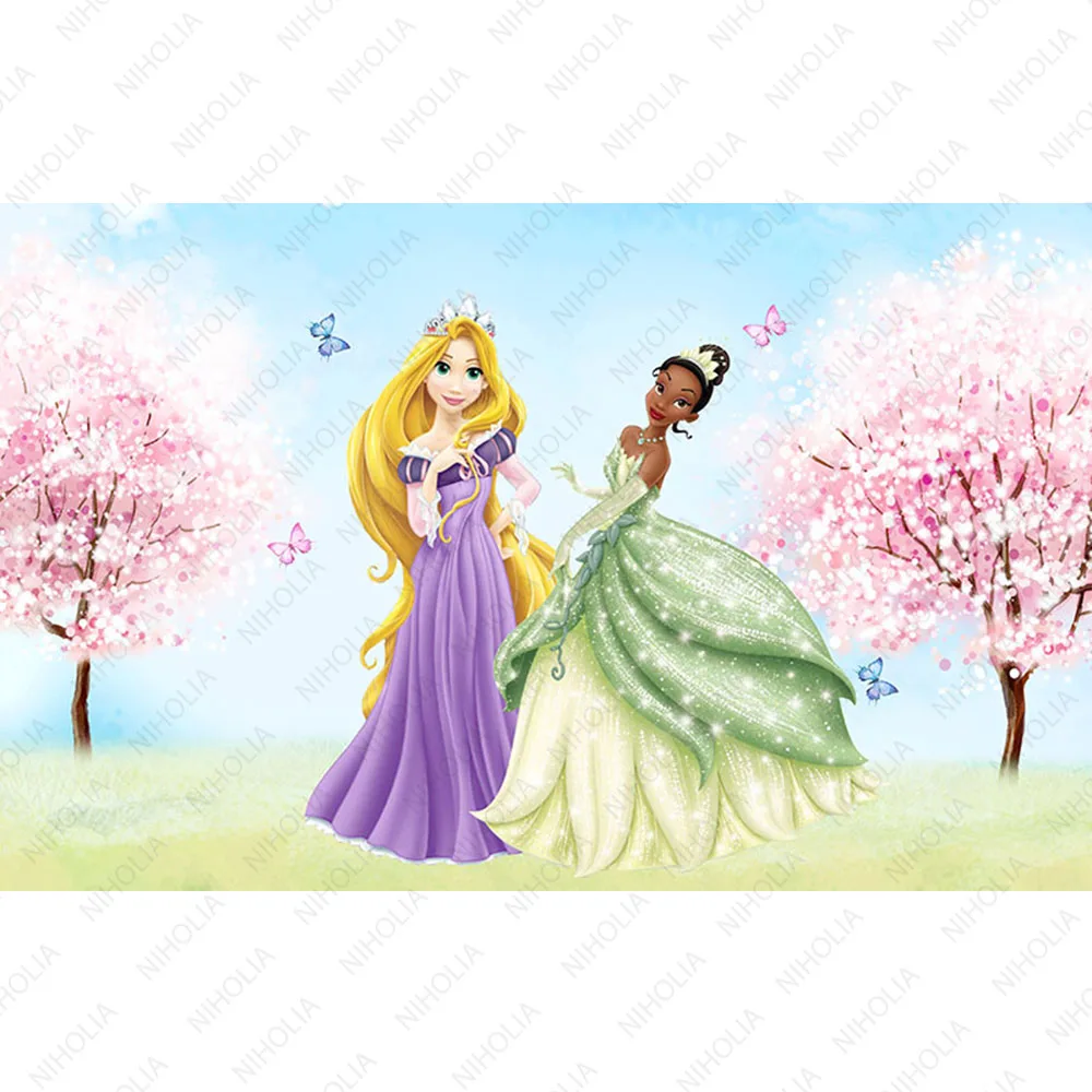 Disney All Princess Get Together Backdrops For Girls 1st Sakura Castle Birthday Background Photozone Wall Wedding Cylinder Decor