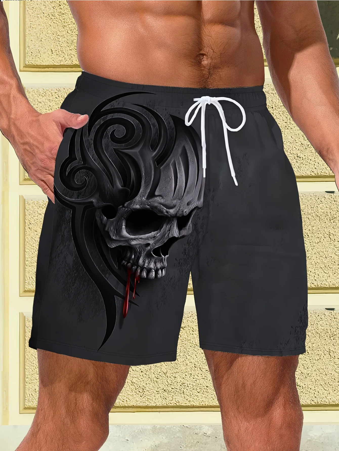 

Новые мужские пляжные шорты с принтом черепа в стиле хоррор, стильные летние плавки с 3D-принтом, мужские свободные шорты в стиле стритвир и хип-хоп