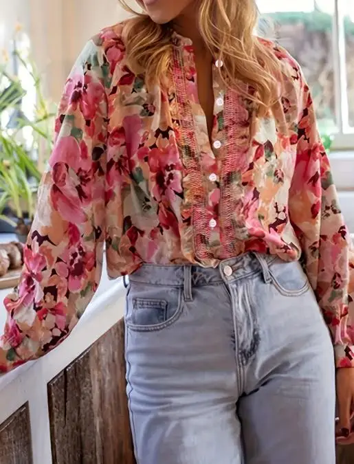 

Summer Korean Style Women's Loose Artistic Casual Lazy Printed Round Neck Shirt Top Temperament Commuting Female Fashion Blouses