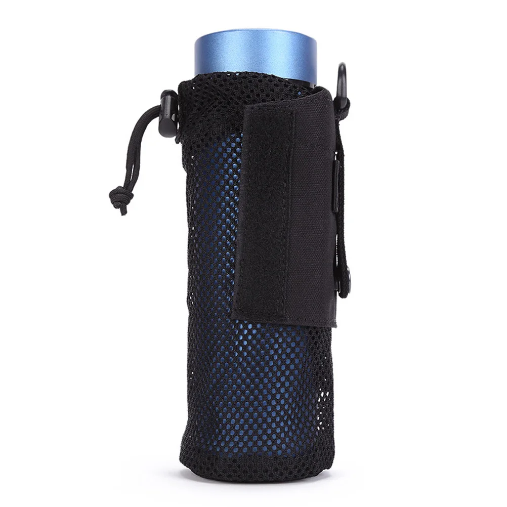 

Black Durable Water Bottle Bag Portable Mesh Bottom for Hiking Camping Fishing Outdoor Travel Water Bottle Bag