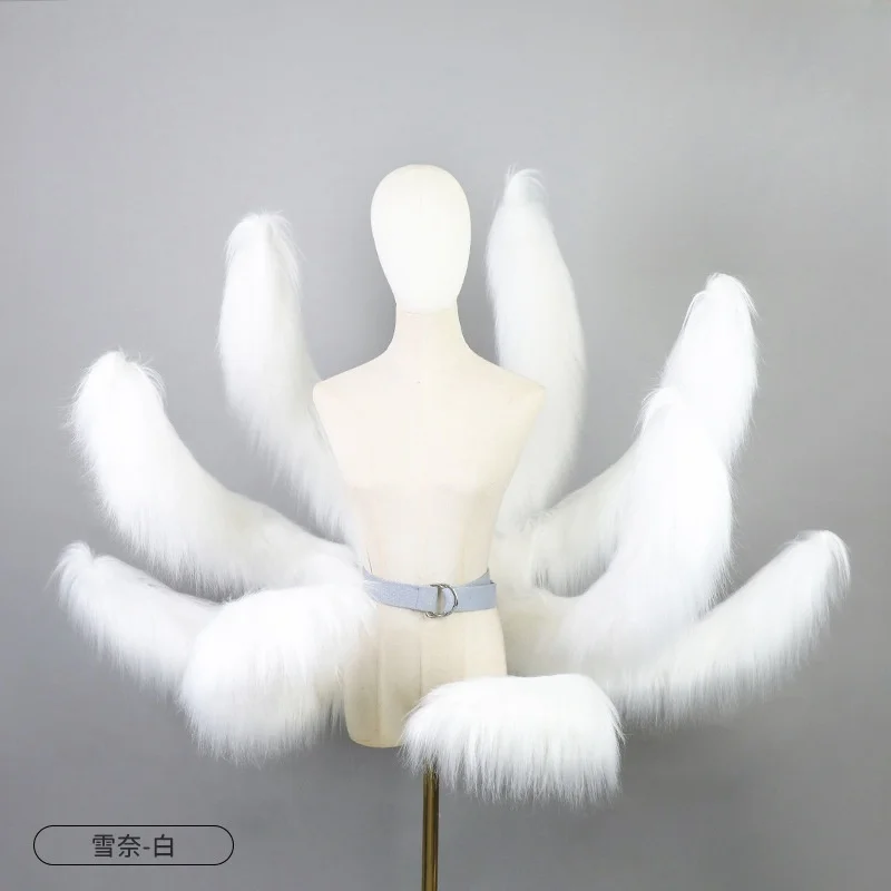 Rosso bianco fatto a mano a nove code di volpe peluche LOL coda Anime Lolita Cosplay coda di volpe pelosa accessori per costumi di carnevale di Halloween Puntelli