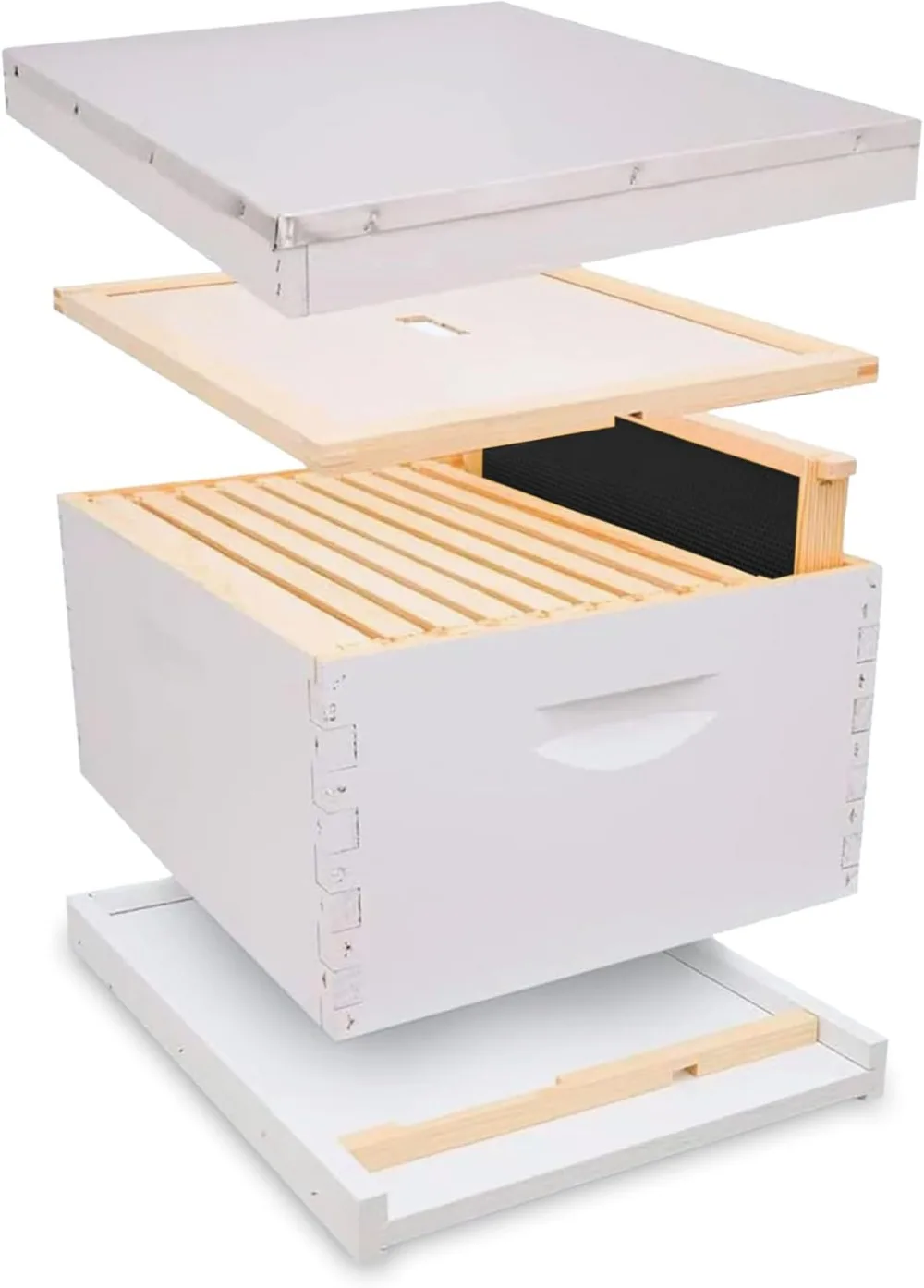 

10-Frame Bee Hive Kit, Fully Assembled 9⅝” Deep Hive Body with 10 Frames, Beeswax-Coated Foundation, Telescoping Cover, Bottom