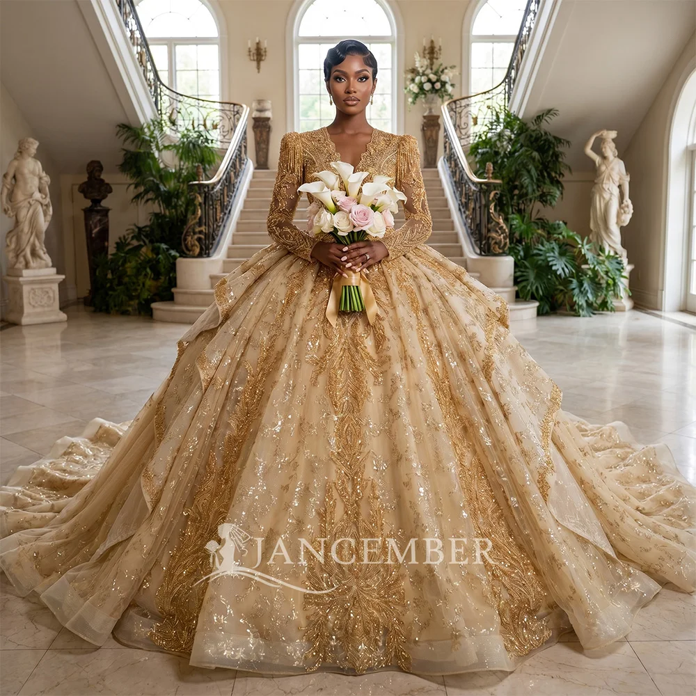 

Exquisite Sequins Beads Quinceanrra Prom Dresses Glitter Lace Customized Long Sleeves Tassel Ball Gown فساتين للمناس