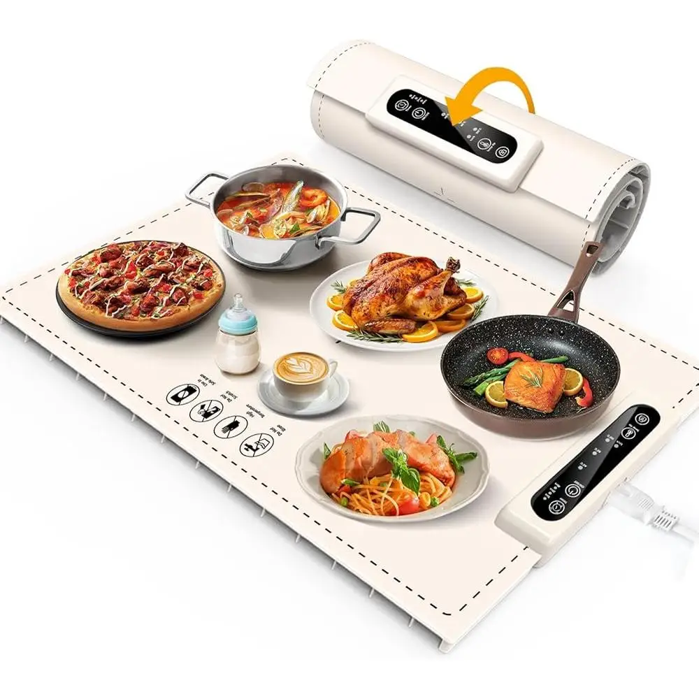 Electric Food Warming Mat Adjustable Temperature Timer Non Slip Silicone Warming Tray Parties Buffet Home Kitchen Use