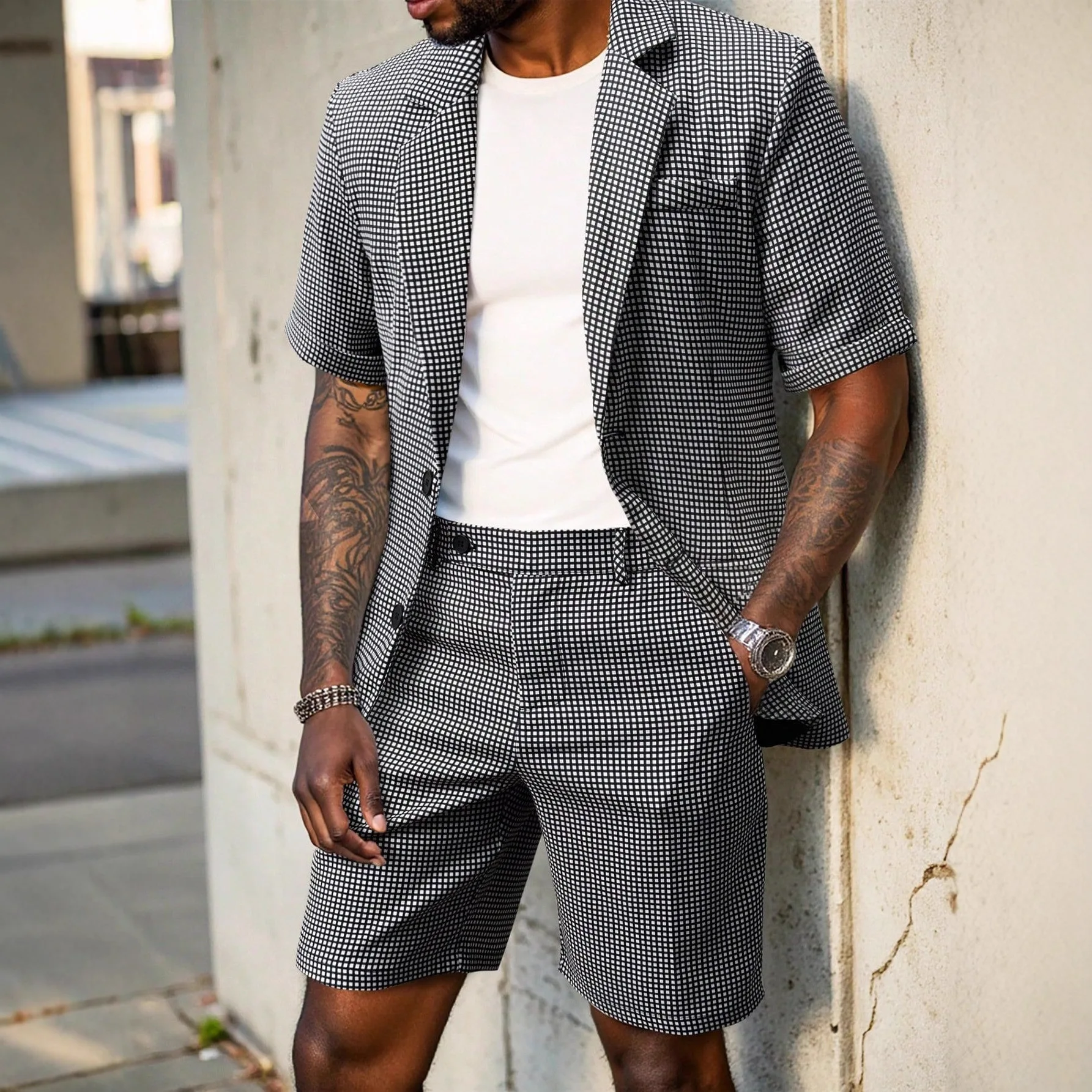 

2026 New Men's Suit British Style Plaid Blazer & Trousers Set Modern Slim Fit Check Suit Summer Business Party 2-Piece Outfits