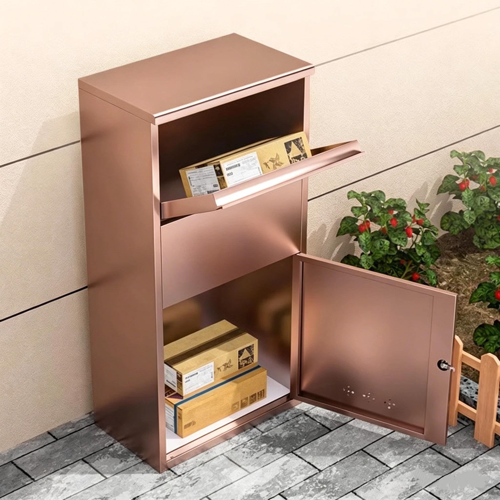 Rose Gold Stainless Steel Express Cabinet Door Storage Cabinet Wall-mounted Private Pickup Box Villa Area Outdoor Inbox