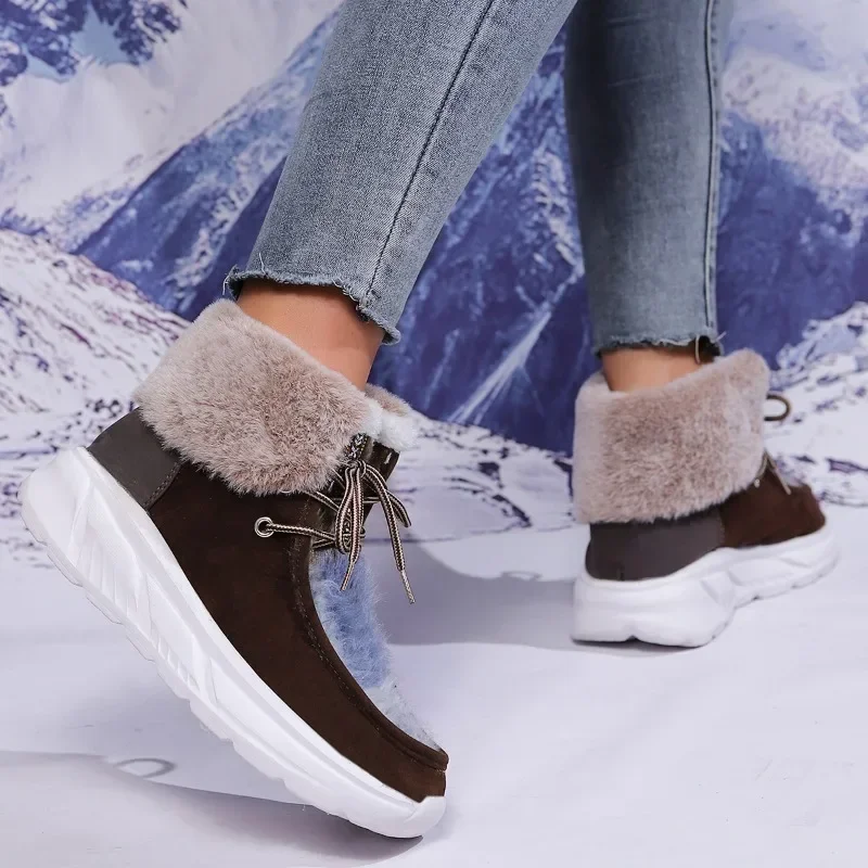 New High-top Snow Boots 2024 Fashion Flock Plush Women Shoes Winter Warm Chelsea Women's Boots Non-slip Booties Ladies Sneakers