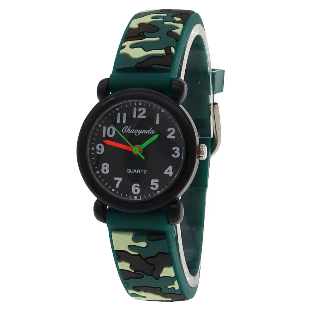 2024 neue Stil Mode Kinder Kind Jungen Mädchen Silikon Camouflage Digital Quarz Armbanduhr Studenten Lernen Zeit Uhr