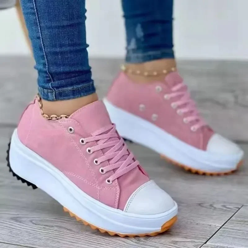 Women's New Casual Single Shoes for Women 2024 Autumn Summer Round Head Canvas Solid Color Low Top Large Size Women's Shoes