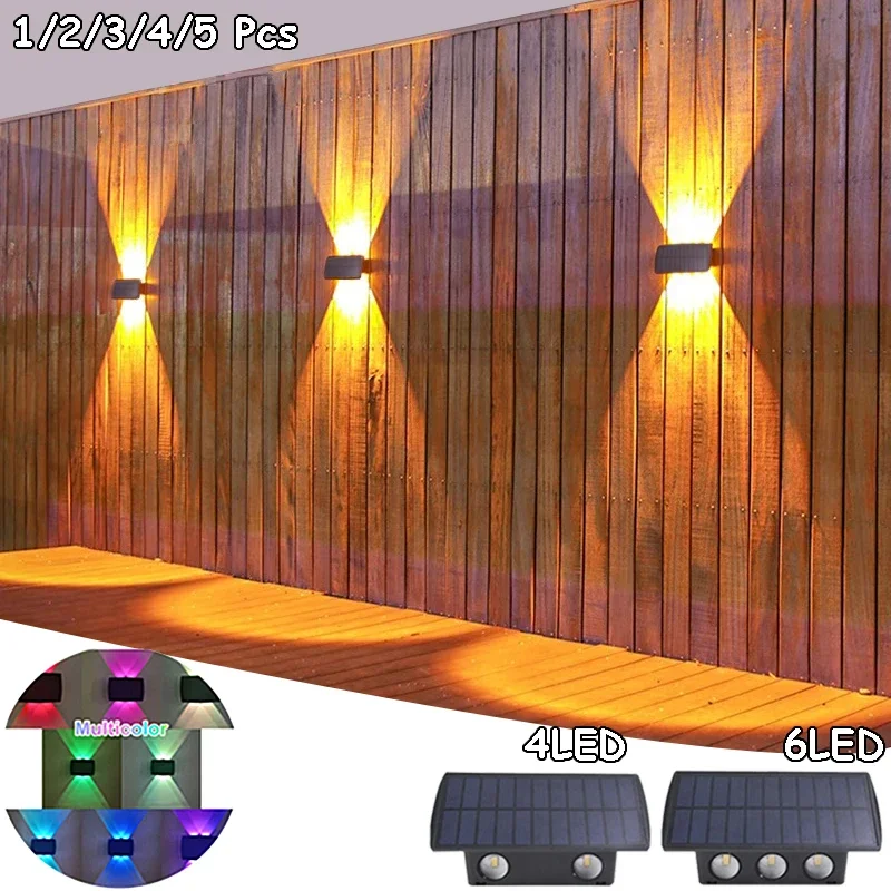 Applique Murale Solaire à 4/6 LED, Imperméable, Éclairage d'Extérieur, Haut et Bas, pour Clôture, Mur, délégations, Cour, Jardin, 1 à 5 Pièces